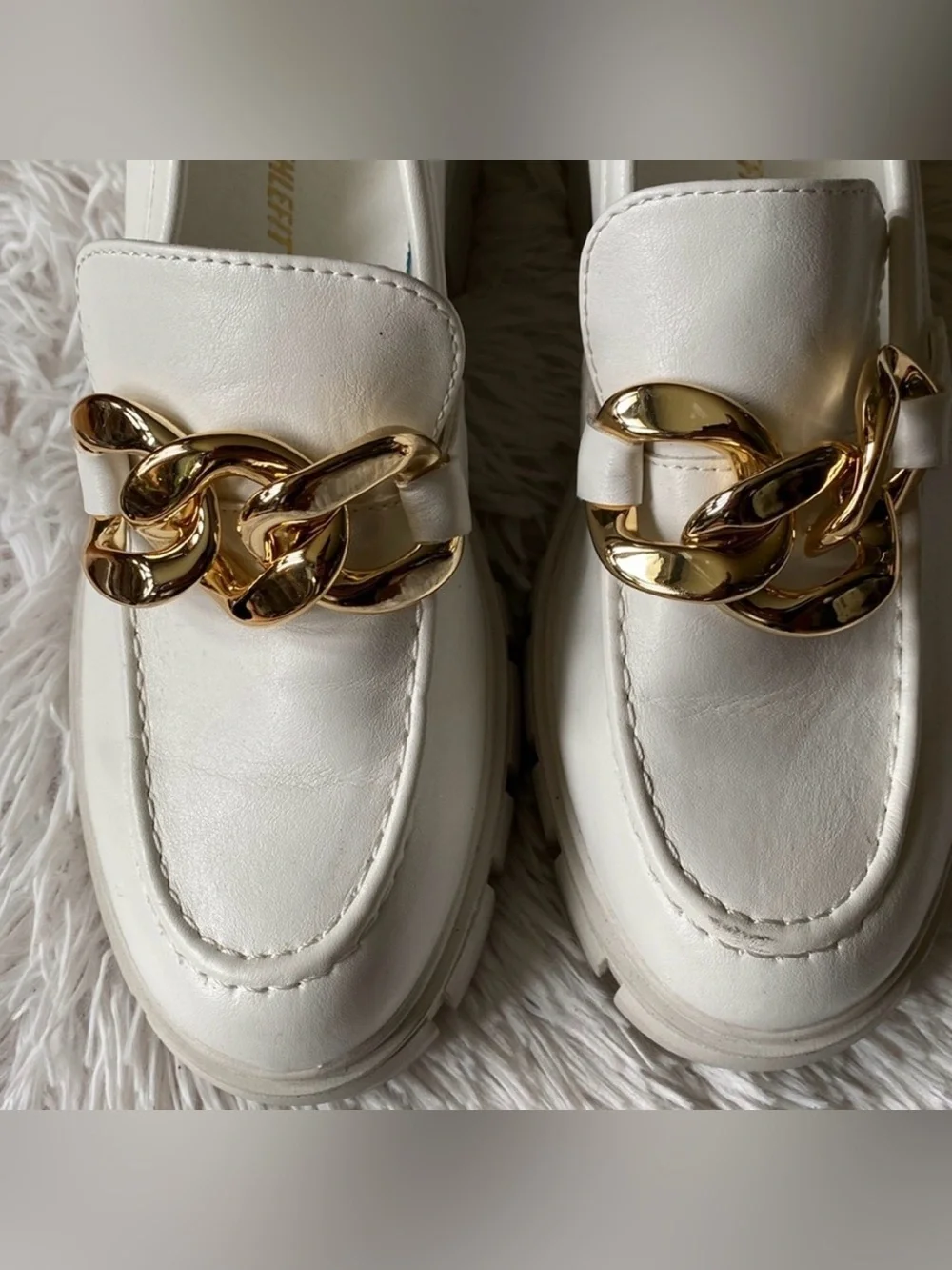Athlefit White Lug Sole Loafers with Gold Chain Accent - Picture 3 of 7